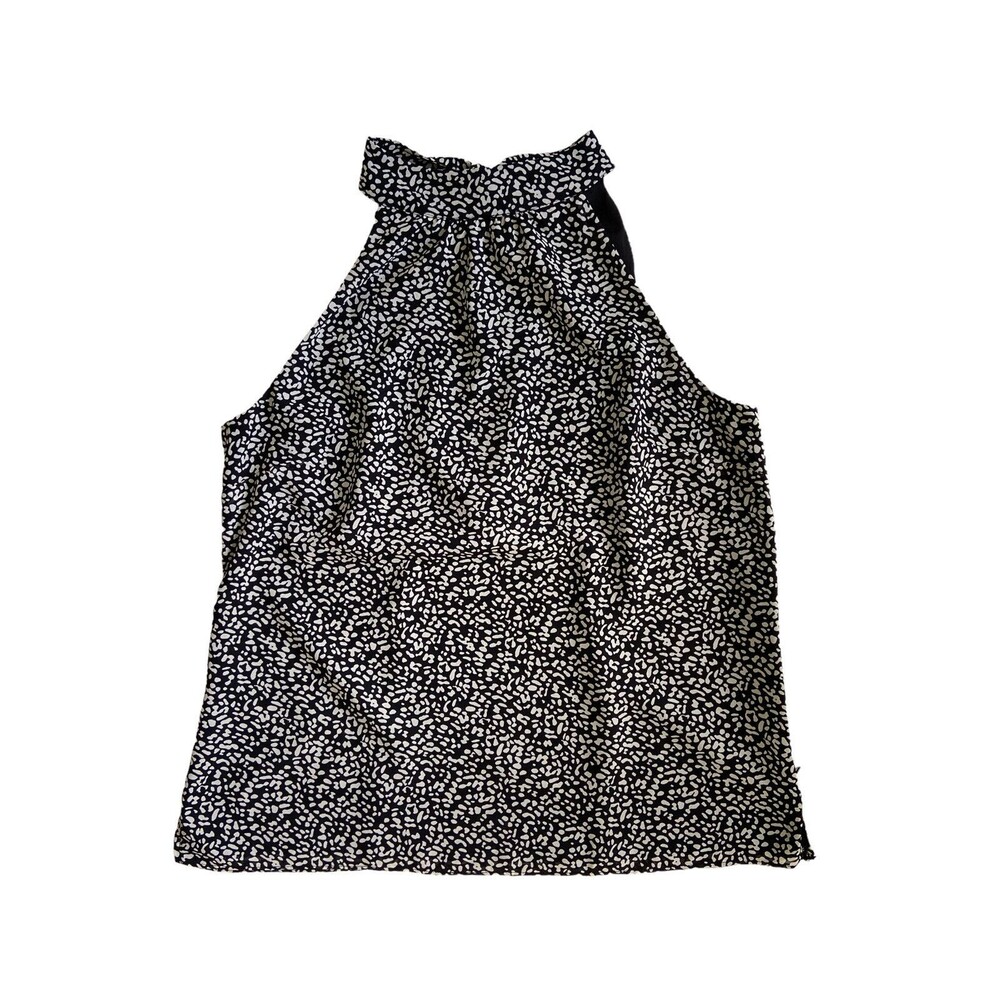 Talbots Womens Tie Back Sleeveless Blouse Size 8 Black Lined High Neck Halter